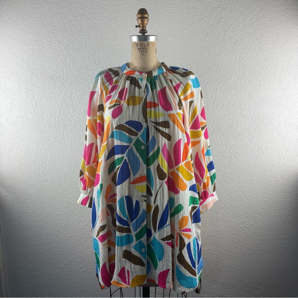 Tabitha Brown l S Colorful Rainbow Botanical Palm Print Shirtdress Swim Cover-up